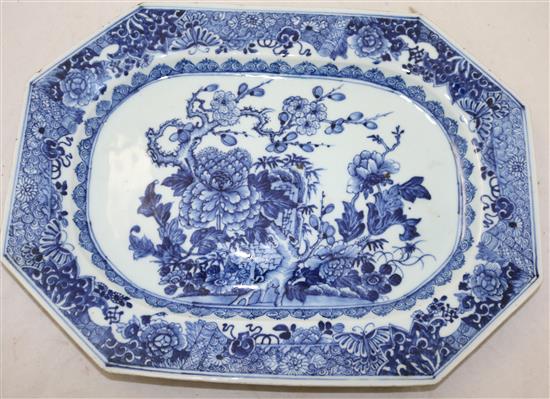 A pair of Chinese export dishes and another larger, Qianlong period, 38cm